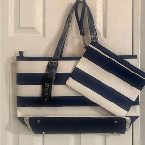 Blue and white stripe tote bag